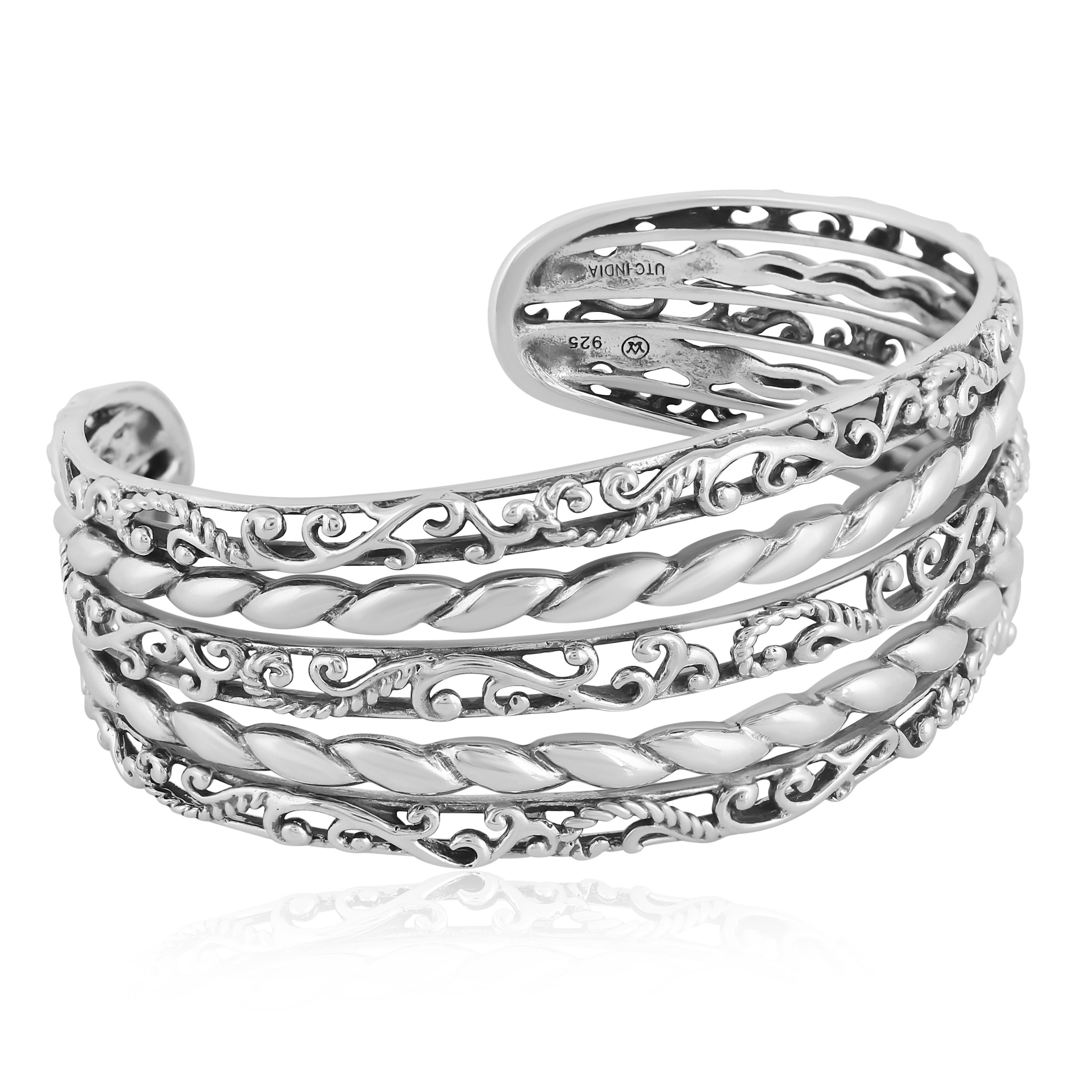 American West Jewelry Sterling Silber 5-Reihe strukturierte Manschette Armband im Zustand „Neu“ im Angebot in New York, NY