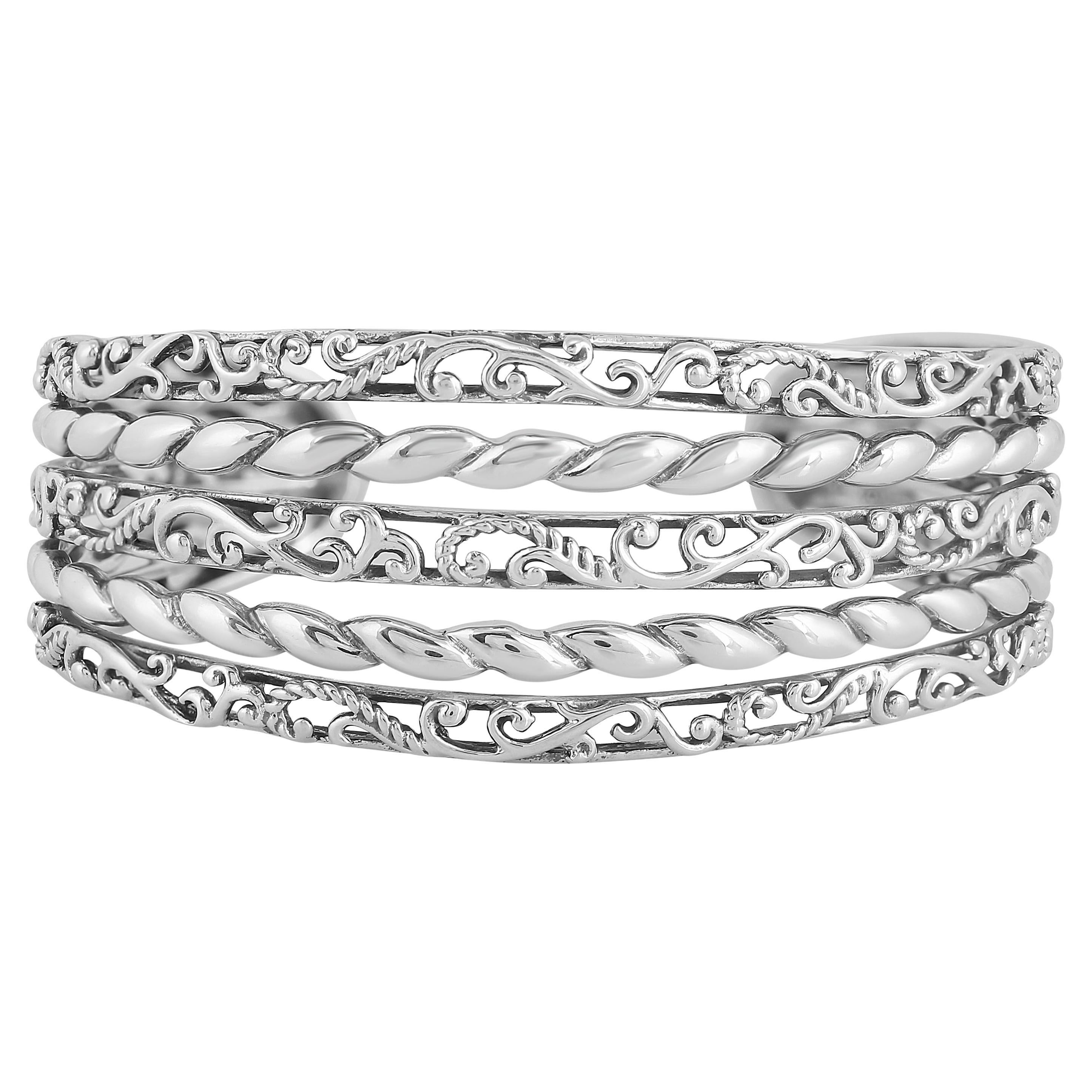 American West Jewelry Sterling Silver 5-Row Textured Cuff Bracelet