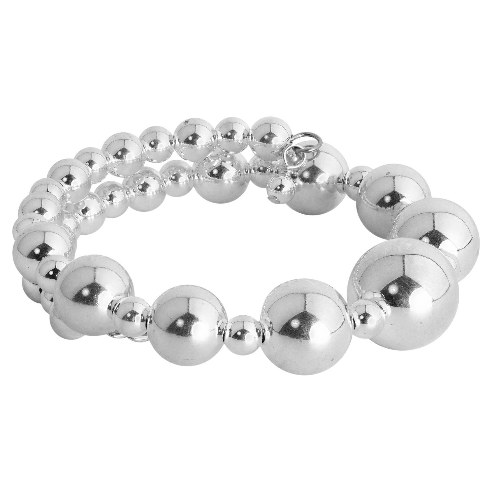 American West Jewelry Sterling Silver Beaded Coil Bracelet, One Size Fits Most