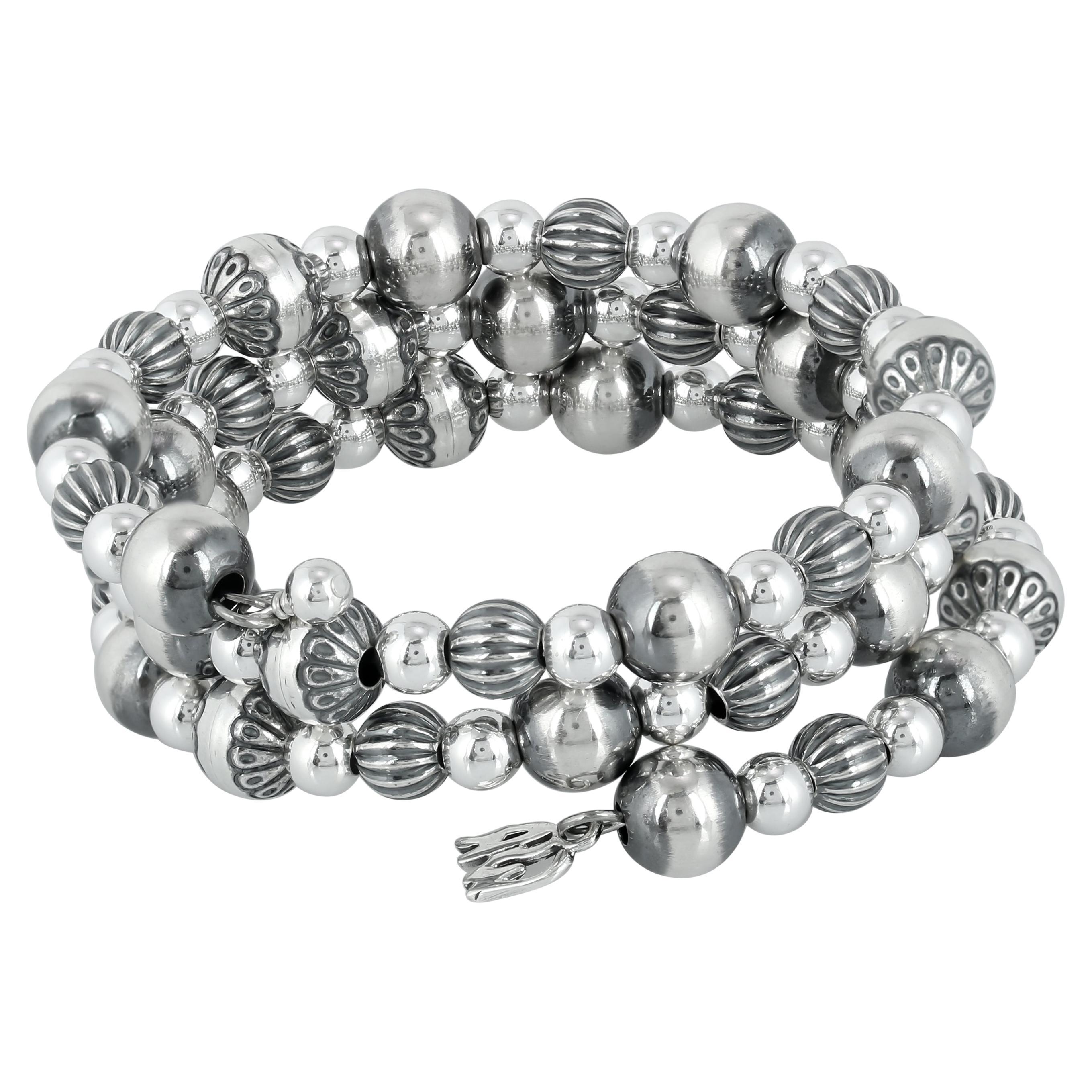 American West Jewelry Sterling Silber Beaded Wrap Armband