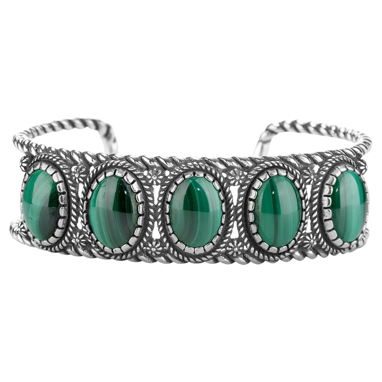 American West Jewelry Bracciale a 5 pietre con malachite verde in argento sterling