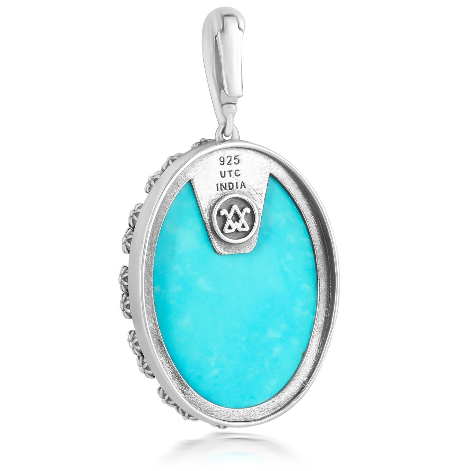 Nativo americano Gioielli dell'Ovest Americano in argento Sterling Kingman Turquoise Oval Pendant Enhancer (Ciondolo ovale) in vendita