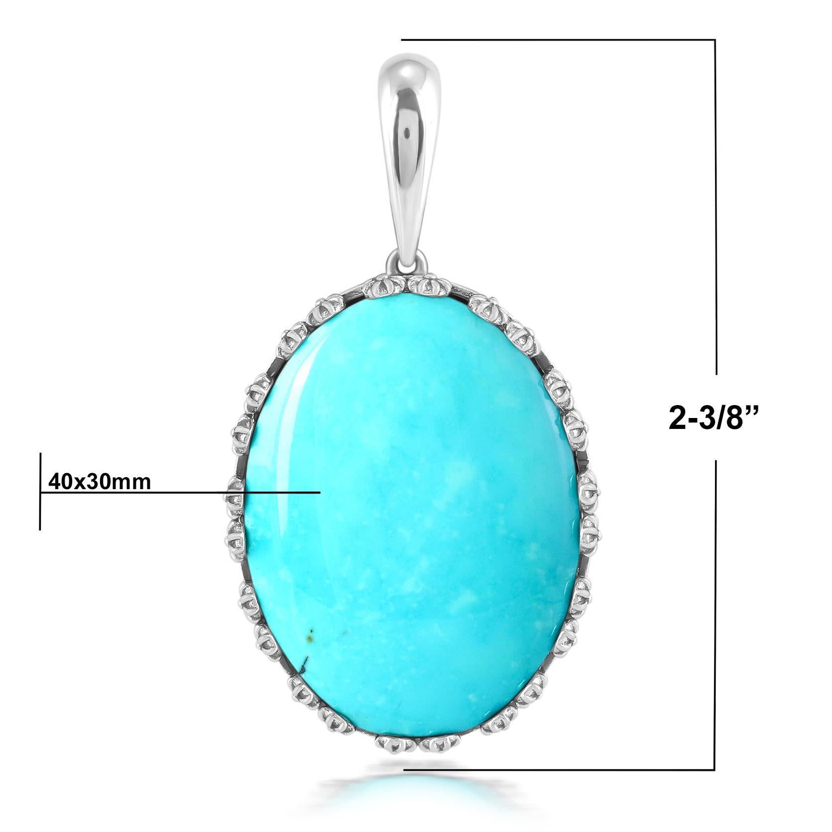 Taglio ovale Gioielli dell'Ovest Americano in argento Sterling Kingman Turquoise Oval Pendant Enhancer (Ciondolo ovale) in vendita