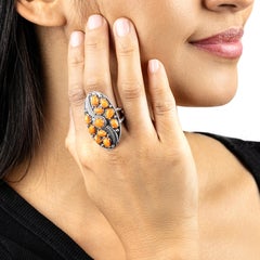 American West Jewelry Sterling Silver Orange Spiny Oyster Leaf Ring, Sizes 5-11