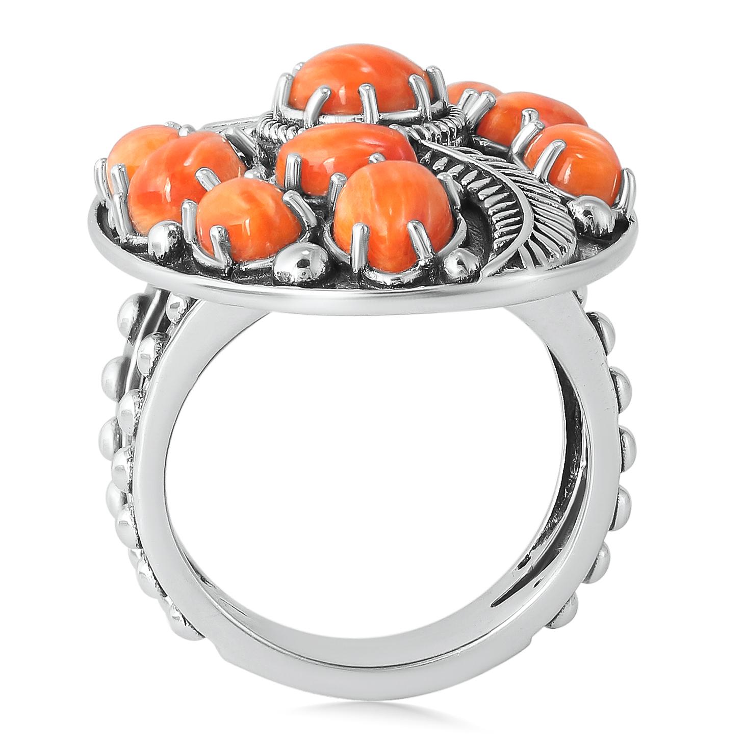 American West Jewelry Anello con foglie di ostrica spinosa arancione in argento sterling, taglie 5-11 In condizioni Nuovo in vendita a New York, NY