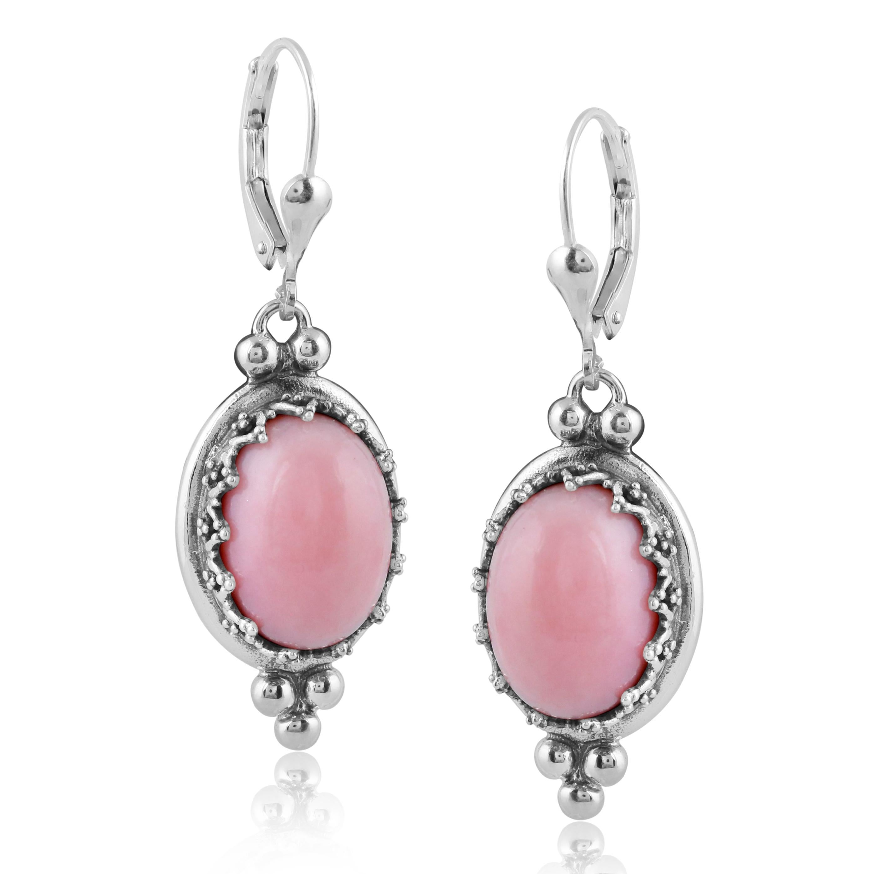 Taille ovale American West Jewelry Boucles d'oreilles en argent sterling avec couronne d'opale rose en vente
