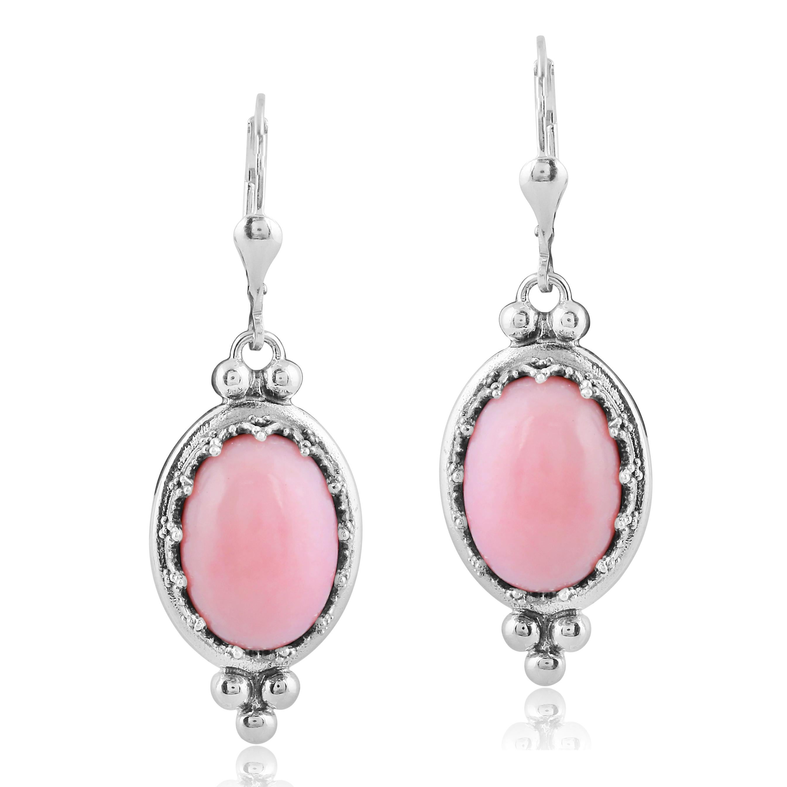 American West Jewelry Boucles d'oreilles en argent sterling avec couronne d'opale rose Neuf - En vente à New York, NY