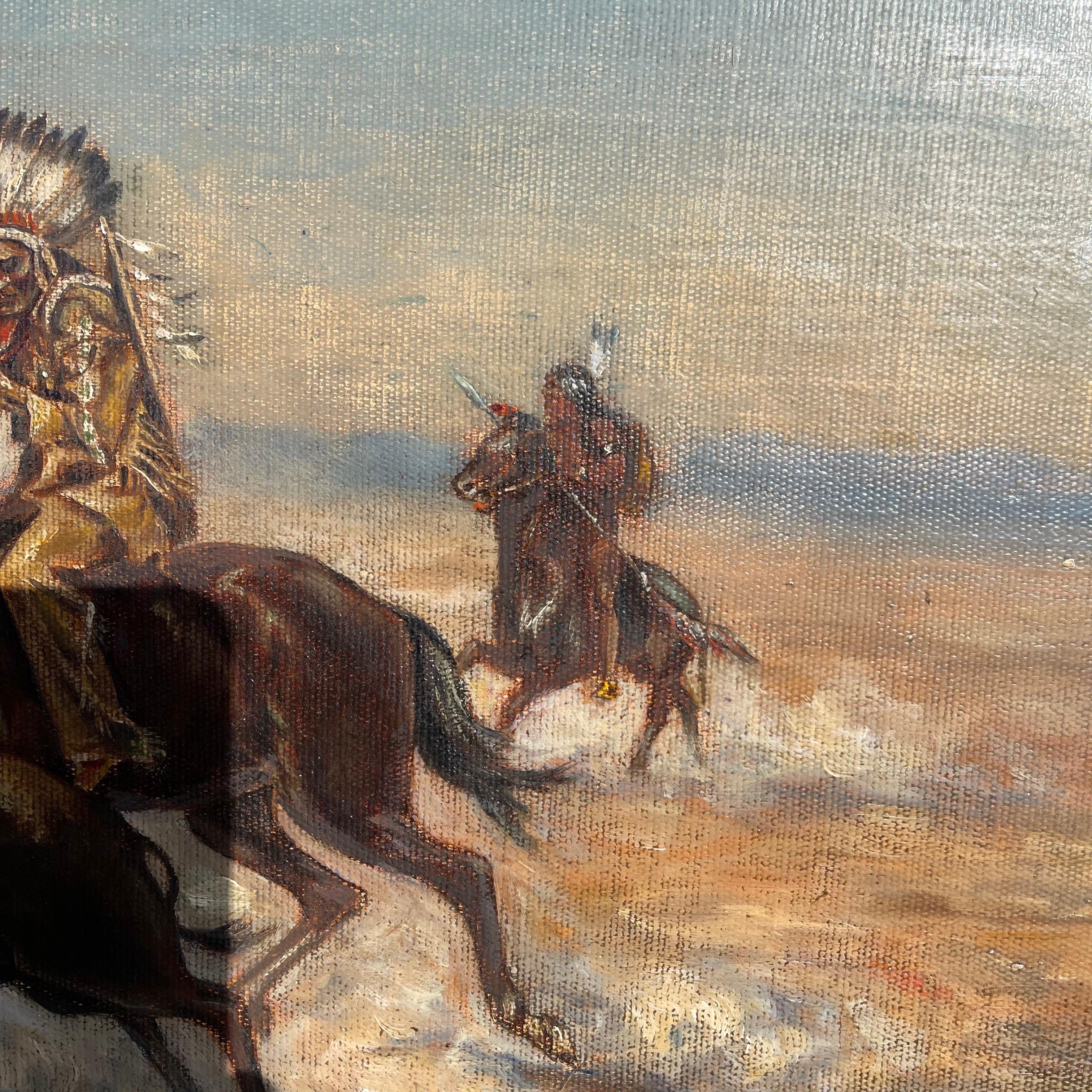 American West Native Hunting Painting After “Doomed” by Charles Schreyvogel For Sale 1