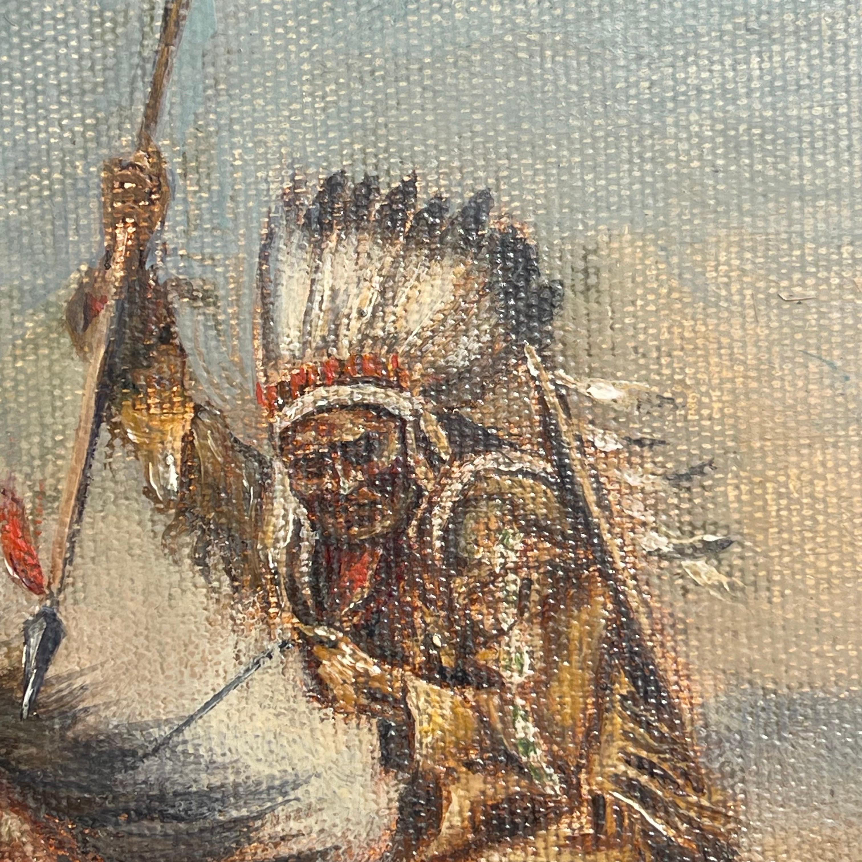 American West Native Hunting Painting After “Doomed” by Charles Schreyvogel For Sale 2
