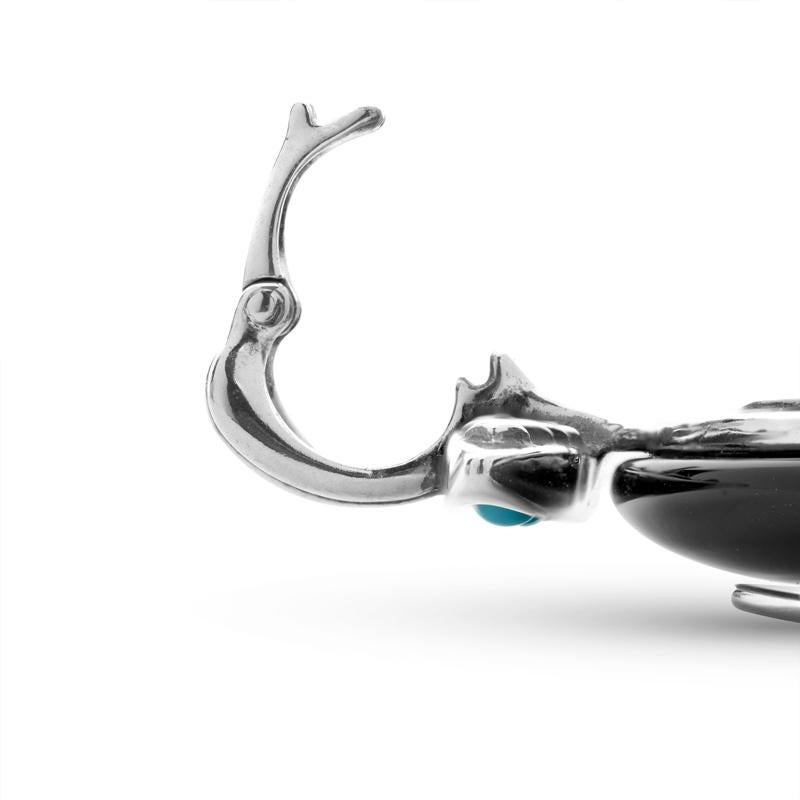 American West Argento Turchese blu, Agata nera A forma di orso In condizioni Nuovo in vendita a New York, NY