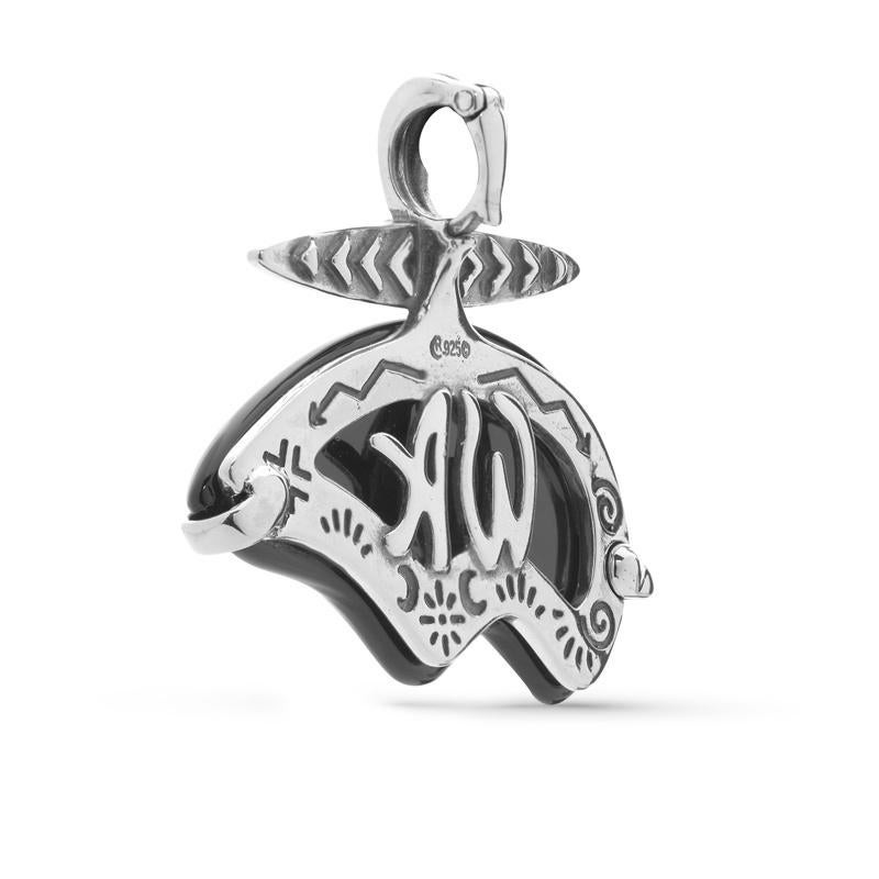 American West Argento Turchese blu, Agata nera A forma di orso in vendita 1