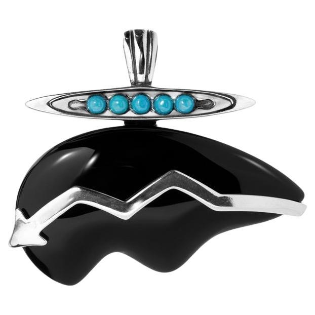 American West Argento Turchese blu, Agata nera A forma di orso in vendita