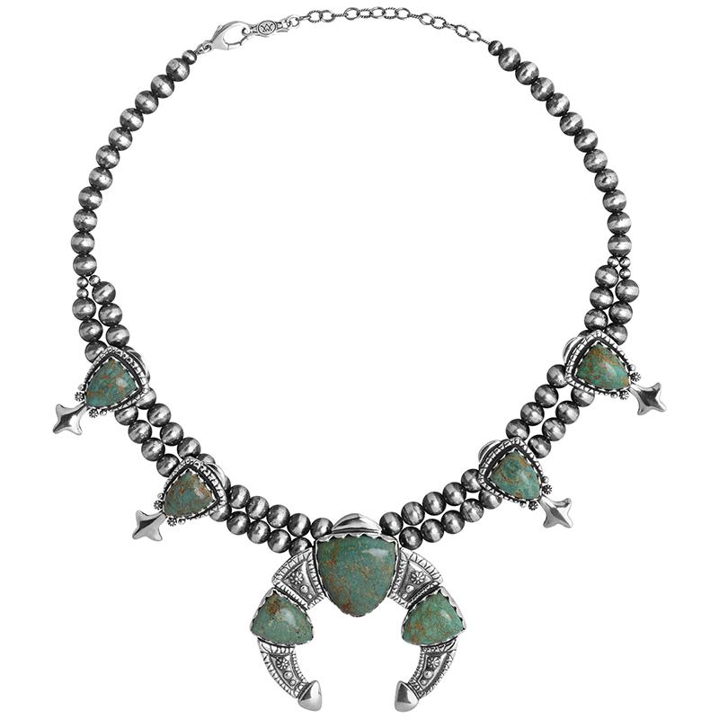 Taglio a goccia Collana American West in argento Greene & Greene Greene Collana di fiori di zucca, 18 anni in vendita