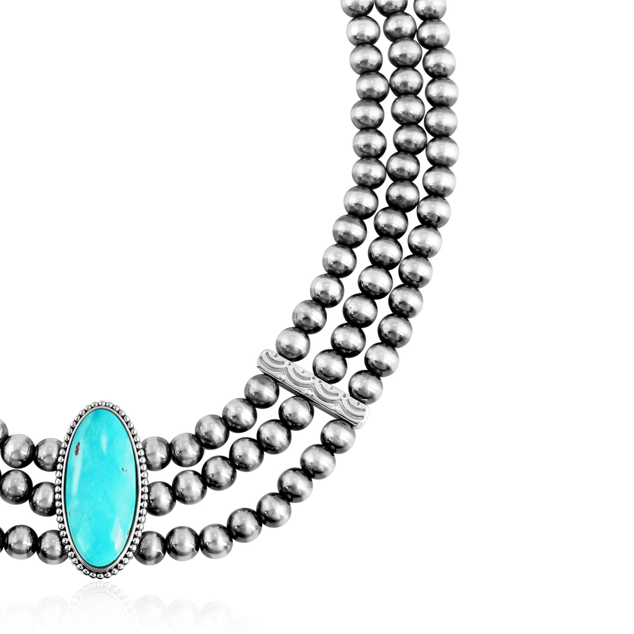 Collana a tre file di turchesi Kingman d'argento dell'American West, 17-20 anni In condizioni Nuovo in vendita a New York, NY