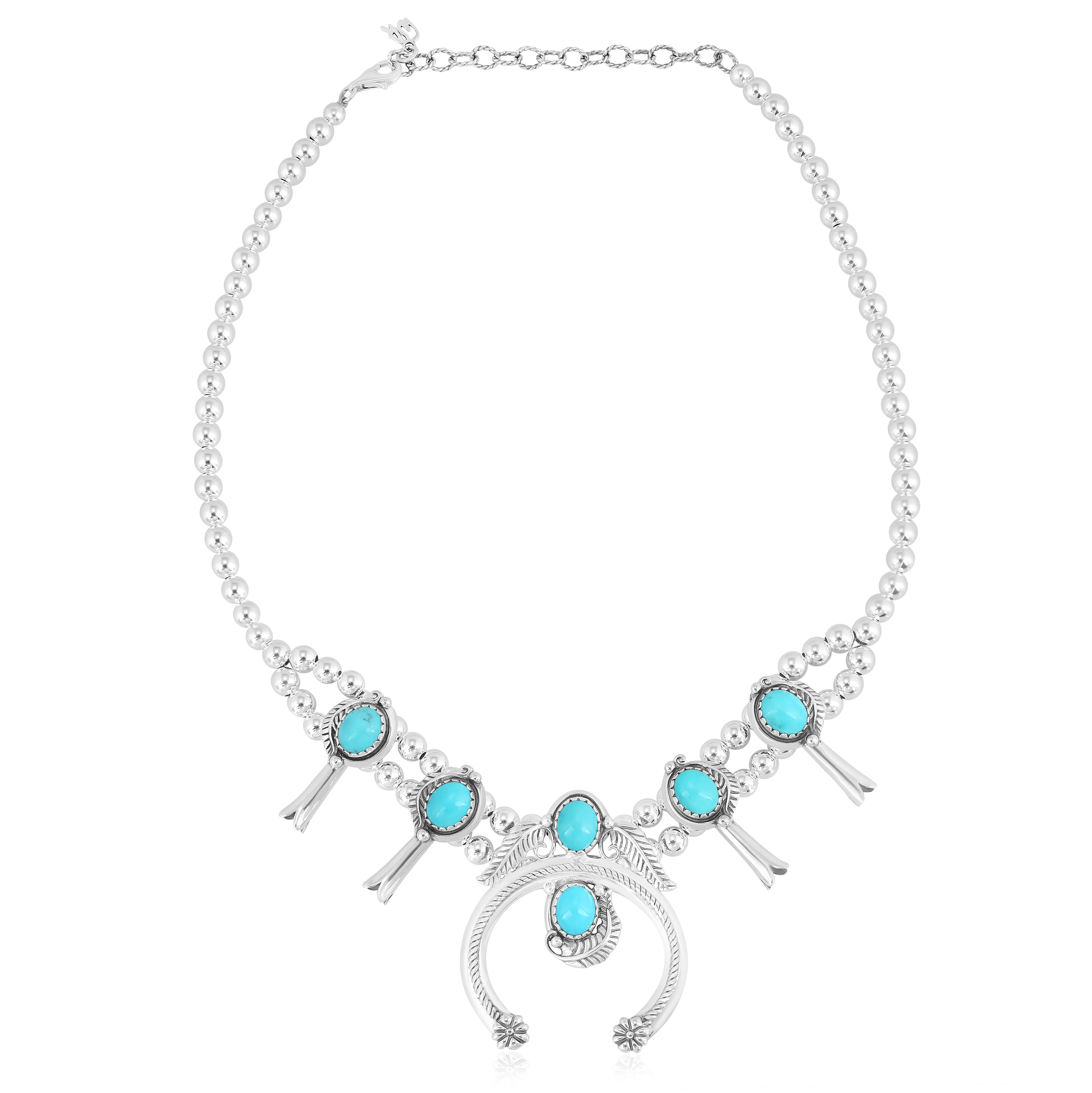 Collana Naja con fiori di squash in turchese Kingman Silver American West 17