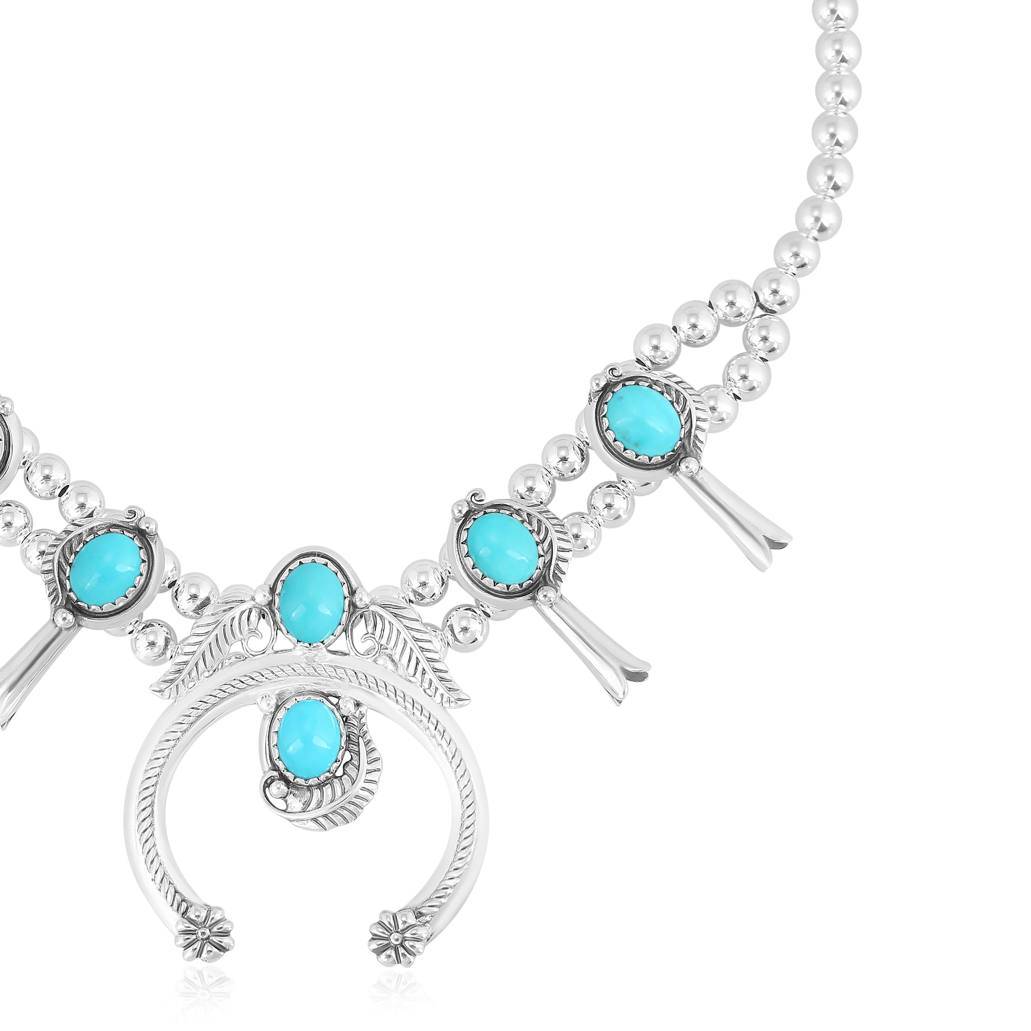 Donna Collana Naja con fiori di squash in turchese Kingman Silver American West 17