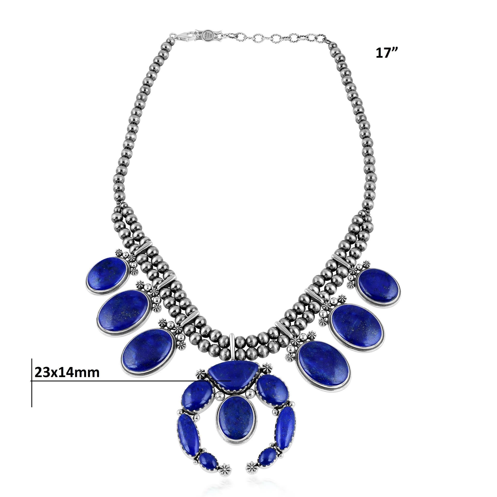 Donna Collana con fiori di zucca in Lapis Naja d'argento American West, da 17 a 20 pollici in vendita
