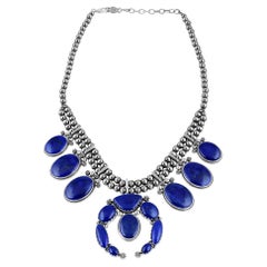 Collana con fiori di zucca in Lapis Naja d'argento American West, da 17 a 20 pollici