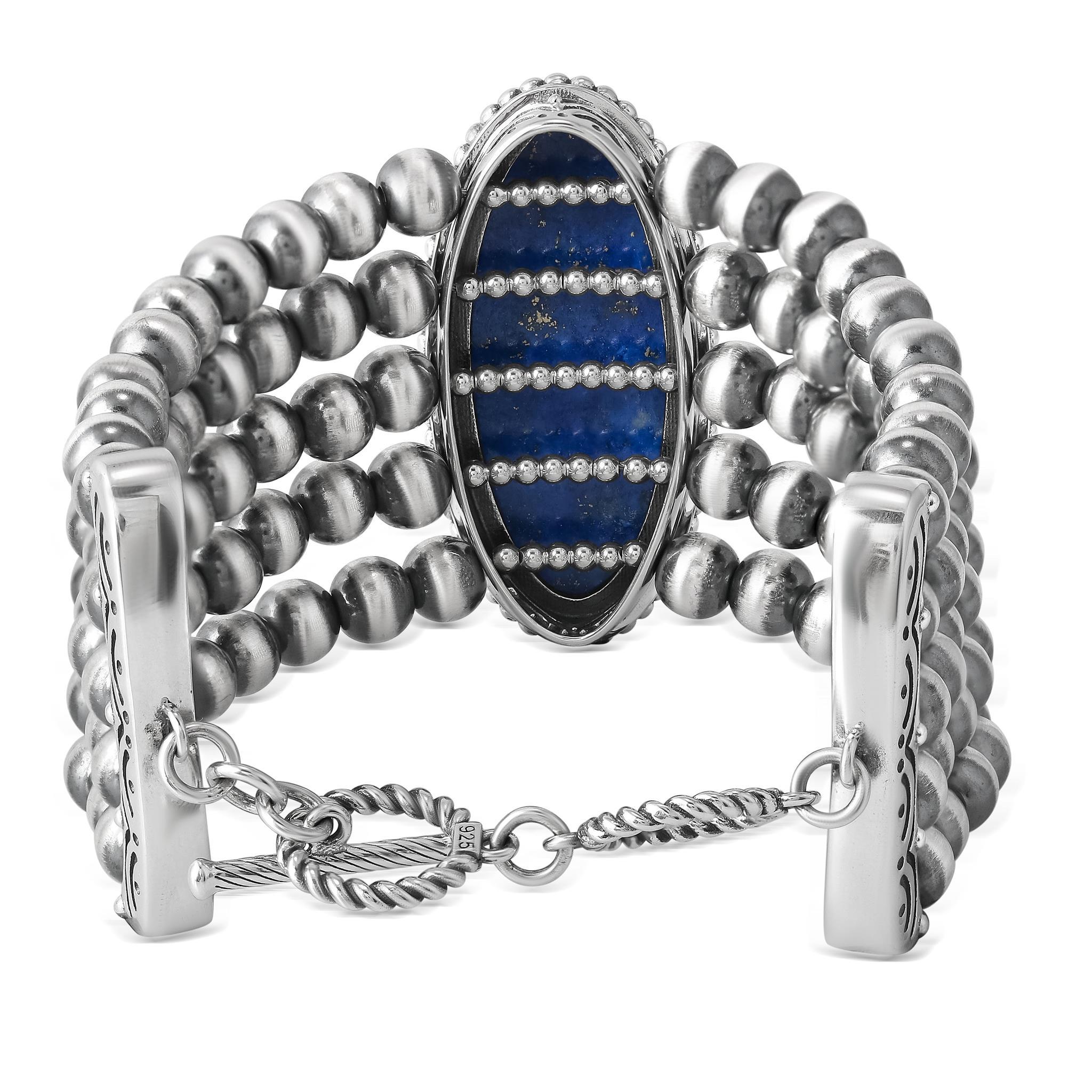 Nativo americano Bracciale con perline in lapis taglio ovale American West Silver, taglie da piccola a grande in vendita