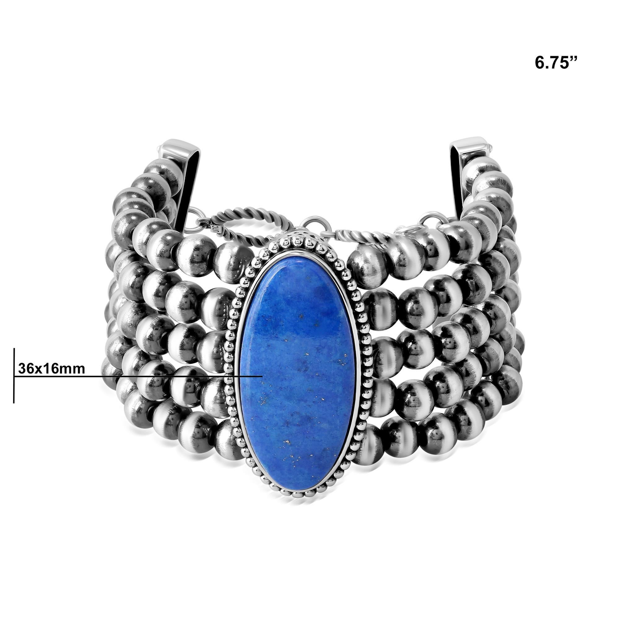 Taglio ovale Bracciale con perline in lapis taglio ovale American West Silver, taglie da piccola a grande in vendita