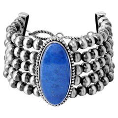 Bracciale con perline in lapis taglio ovale American West Silver, taglie da piccola a grande