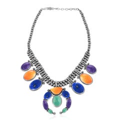 American West Silver Multi-Gemstone Naja Squash Blossom Necklace, 17 to 20