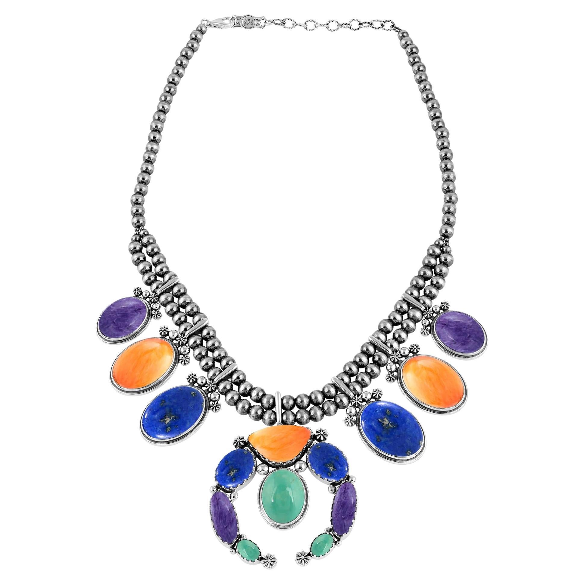Collana di fiori di zucca Naja in argento American West, da 17 a 20 anni in vendita
