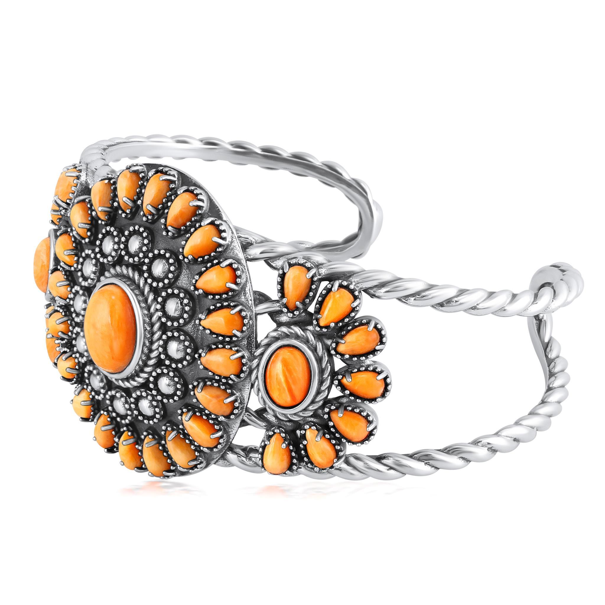 Brazalete brazalete de plata del oeste americano con ostras de corte ovalado y pera en negrita nativo estadounidense en venta