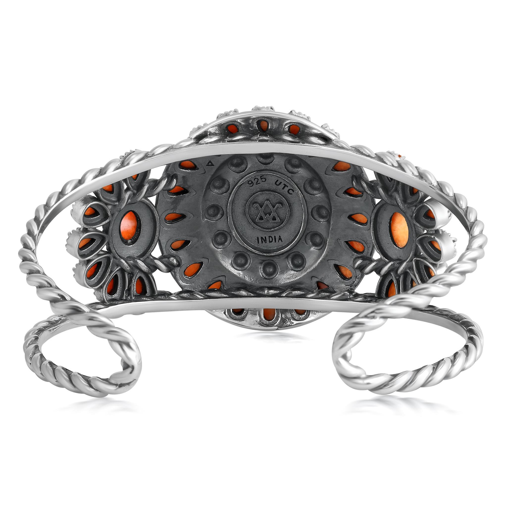 Brazalete brazalete de plata del oeste americano con ostras de corte ovalado y pera en negrita Corte oval en venta