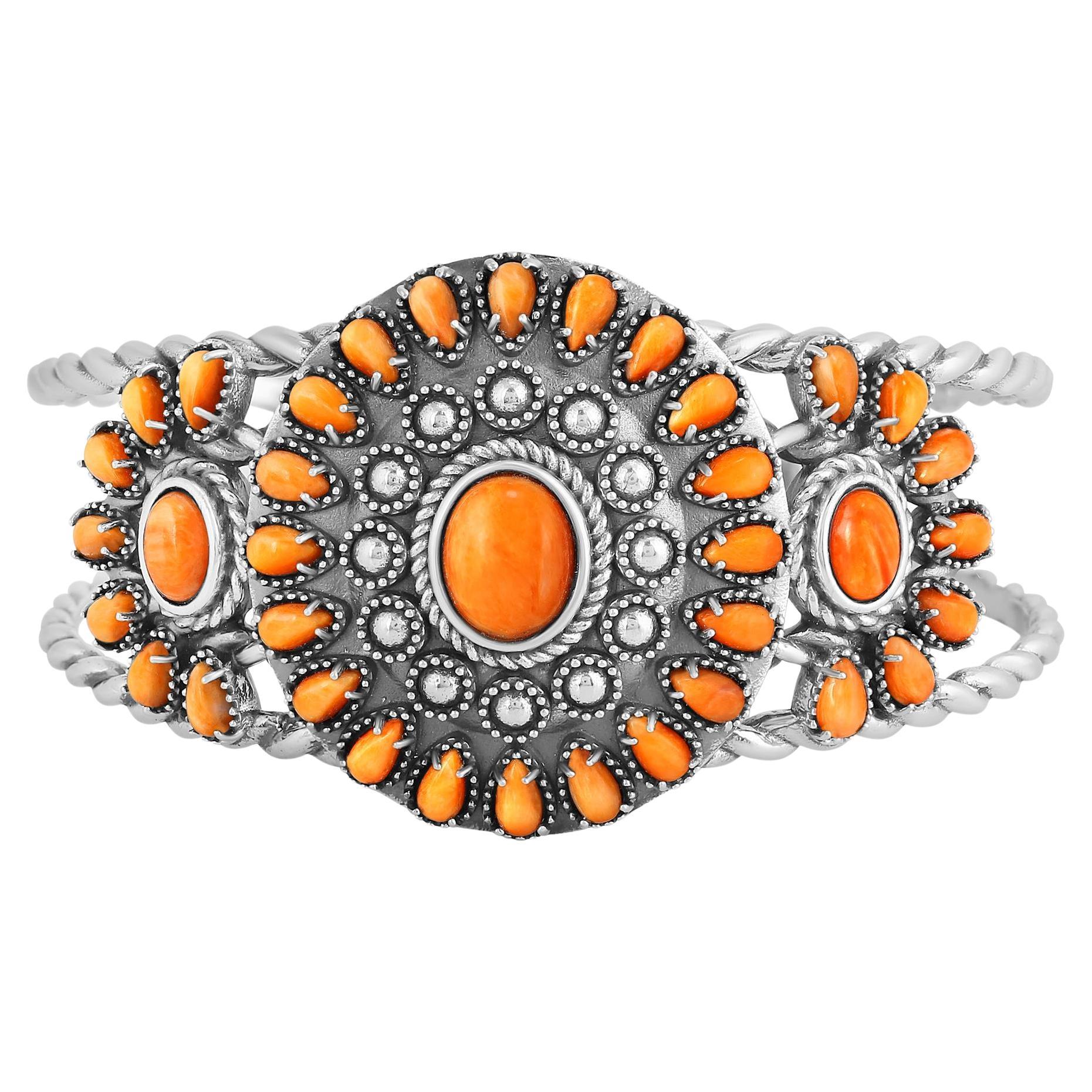 Bracelet manchette A Silver Silver Orange Spiny Oyster Bold Pear and Oval Cut