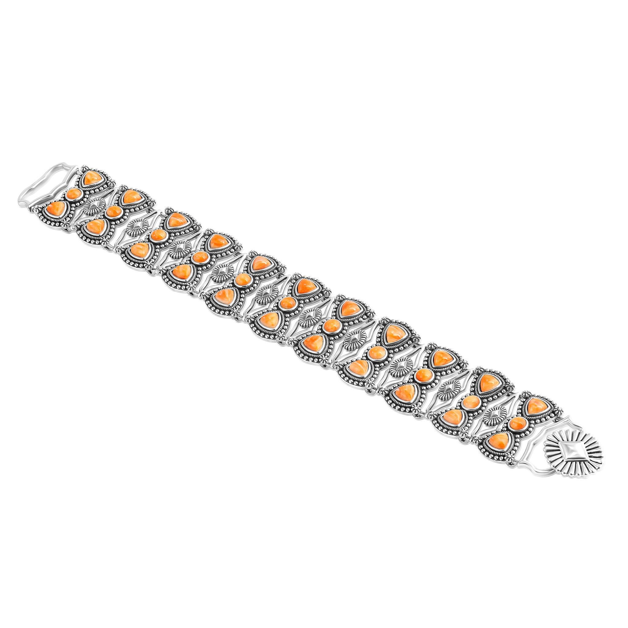 Taille trillion A Silver Silver Bracelet à maillons en forme d'huîtres épineuses orange, rondes et taillées en trillion en vente