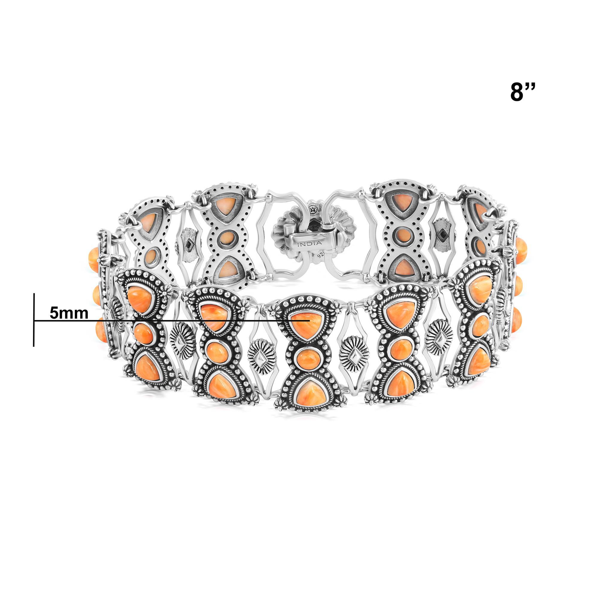 A Silver Silver Bracelet à maillons en forme d'huîtres épineuses orange, rondes et taillées en trillion Neuf - En vente à New York, NY