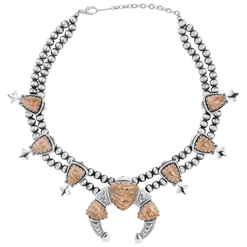 Taglio a goccia Collana con fiori di zucca in diaspro di American West Silver, da 18 a 21 pollici in vendita