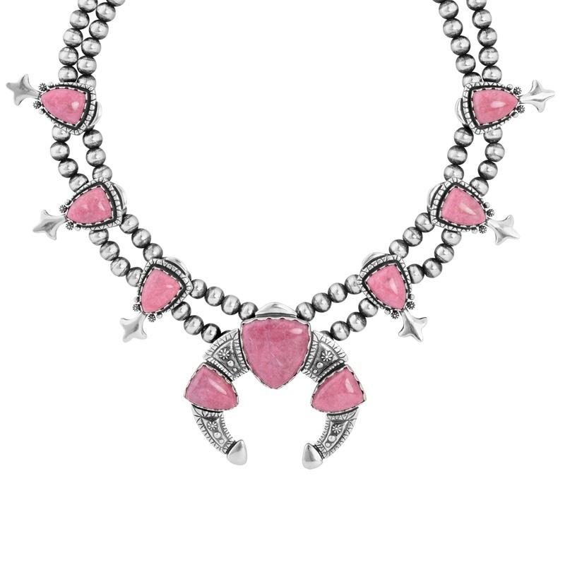 Nativo americano Collana American West in argento rosa con rodonite a punta di freccia, 18 t in vendita