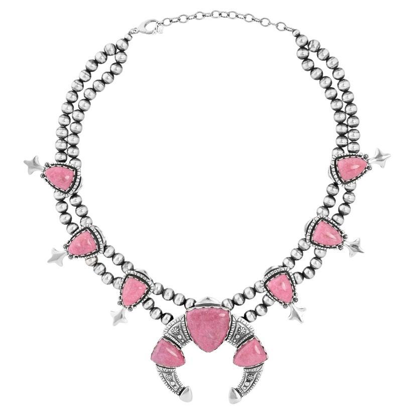 Collana American West in argento rosa con rodonite a punta di freccia, 18 t