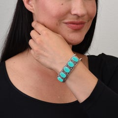 American West Sterling Silver Amazonite Rope Design 5-Stone Cuff Bracelet Small