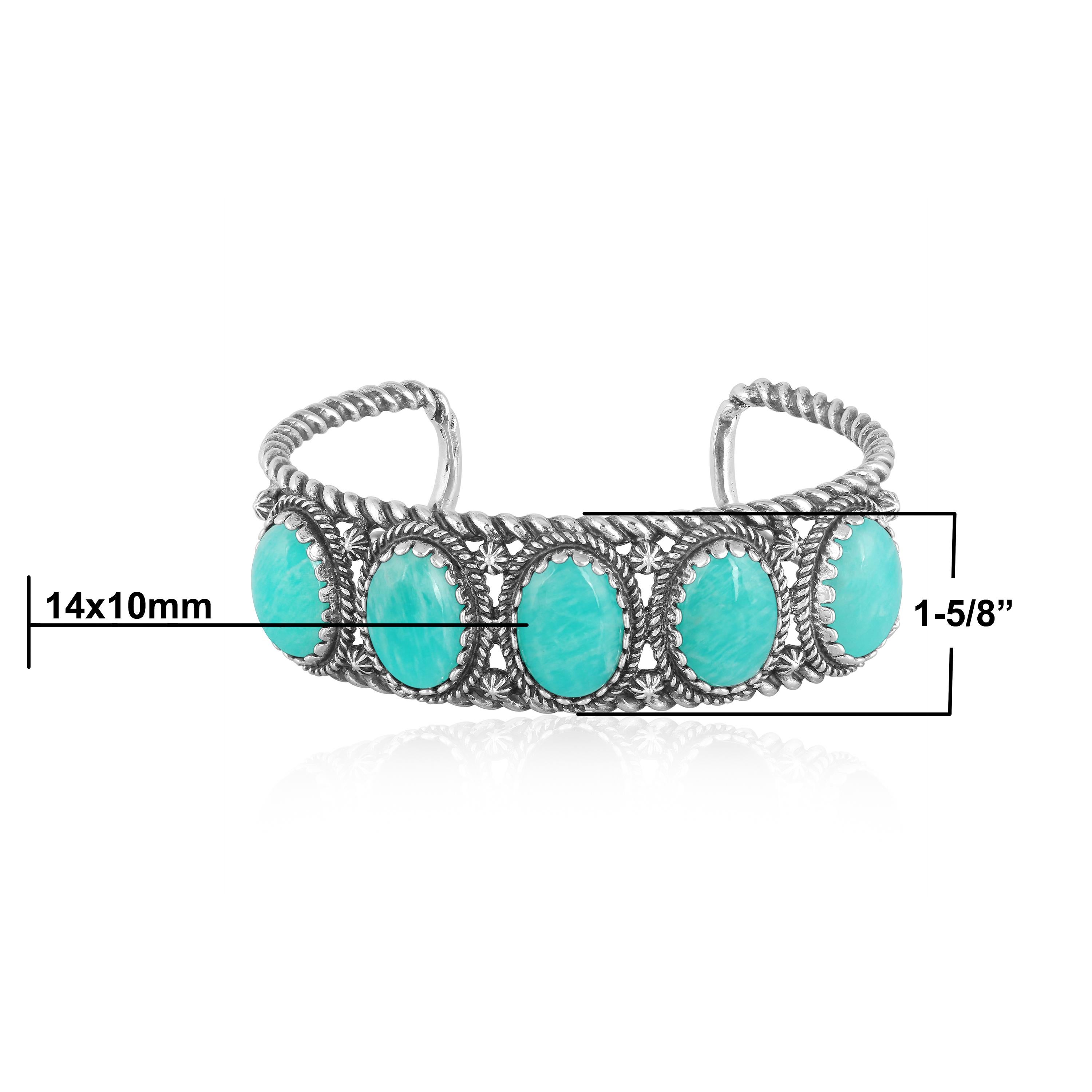American West Sterling Silver Amazonite Rope Design 5-Stone Cuff Bracelet en vente 1
