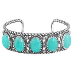 American West Sterling Silver Amazonite Rope Design 5-Stone Cuff Bracelet