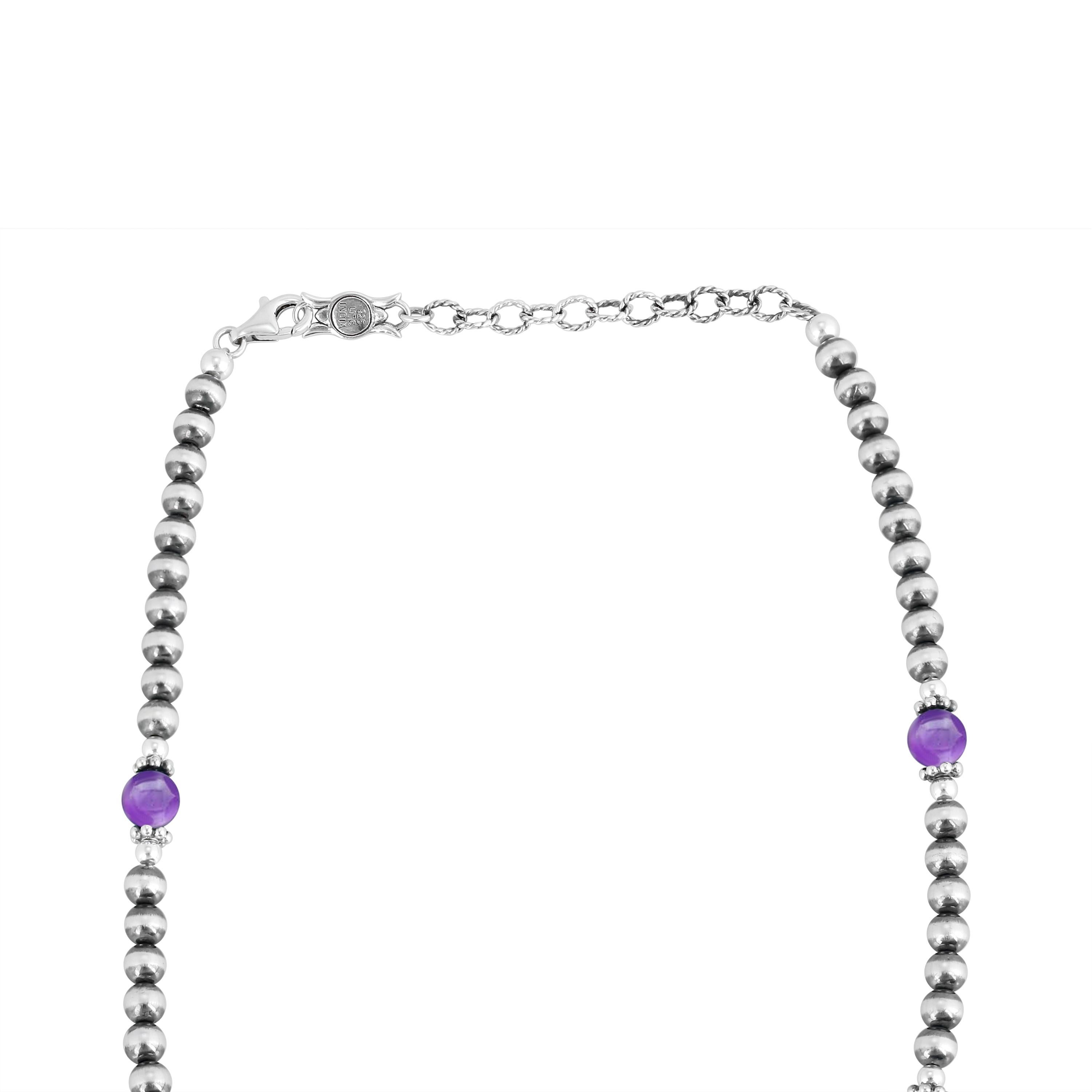 Amérindien Collier de perles en argent et améthyste de l'Ouest américain en vente