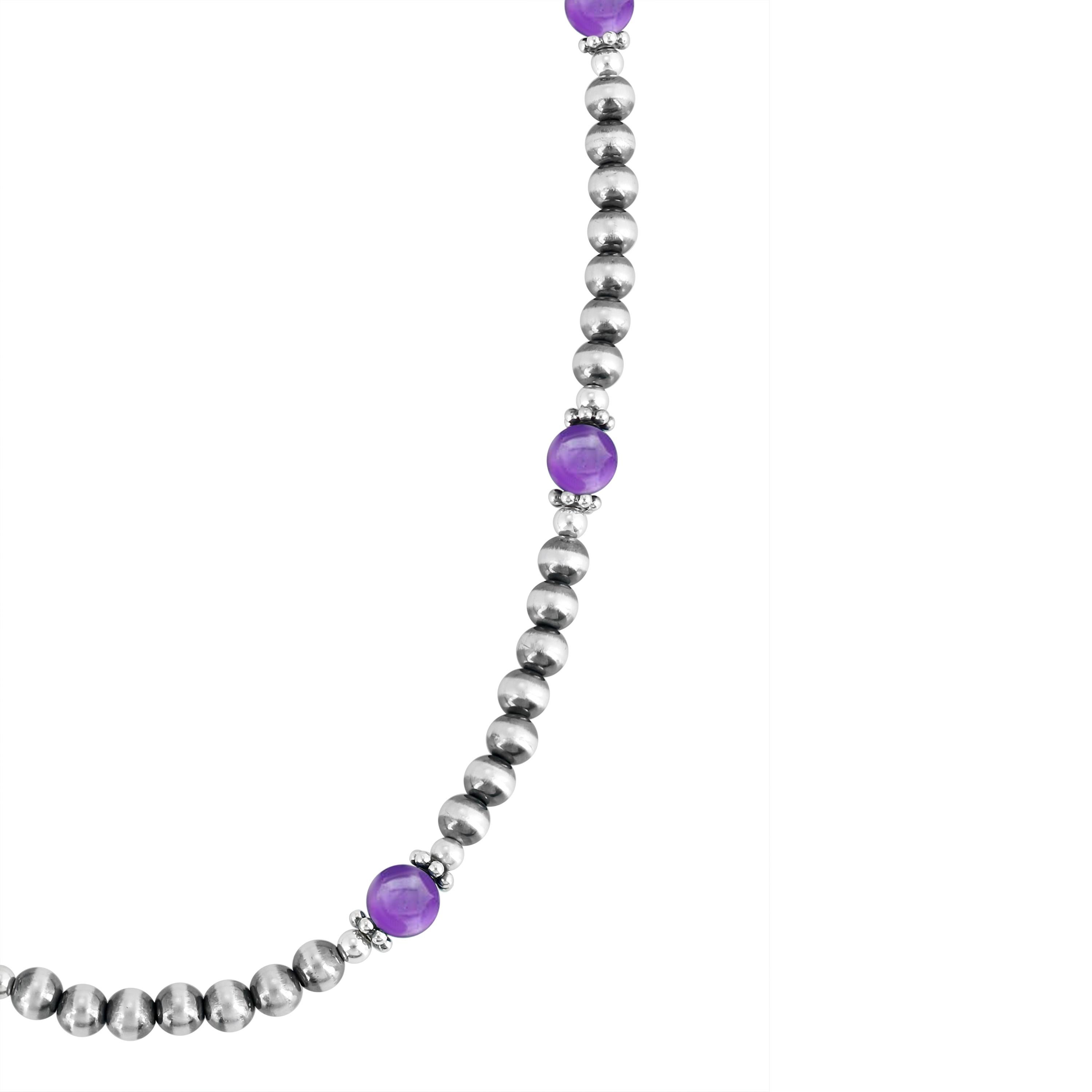 Taille ronde Collier de perles en argent et améthyste de l'Ouest américain en vente