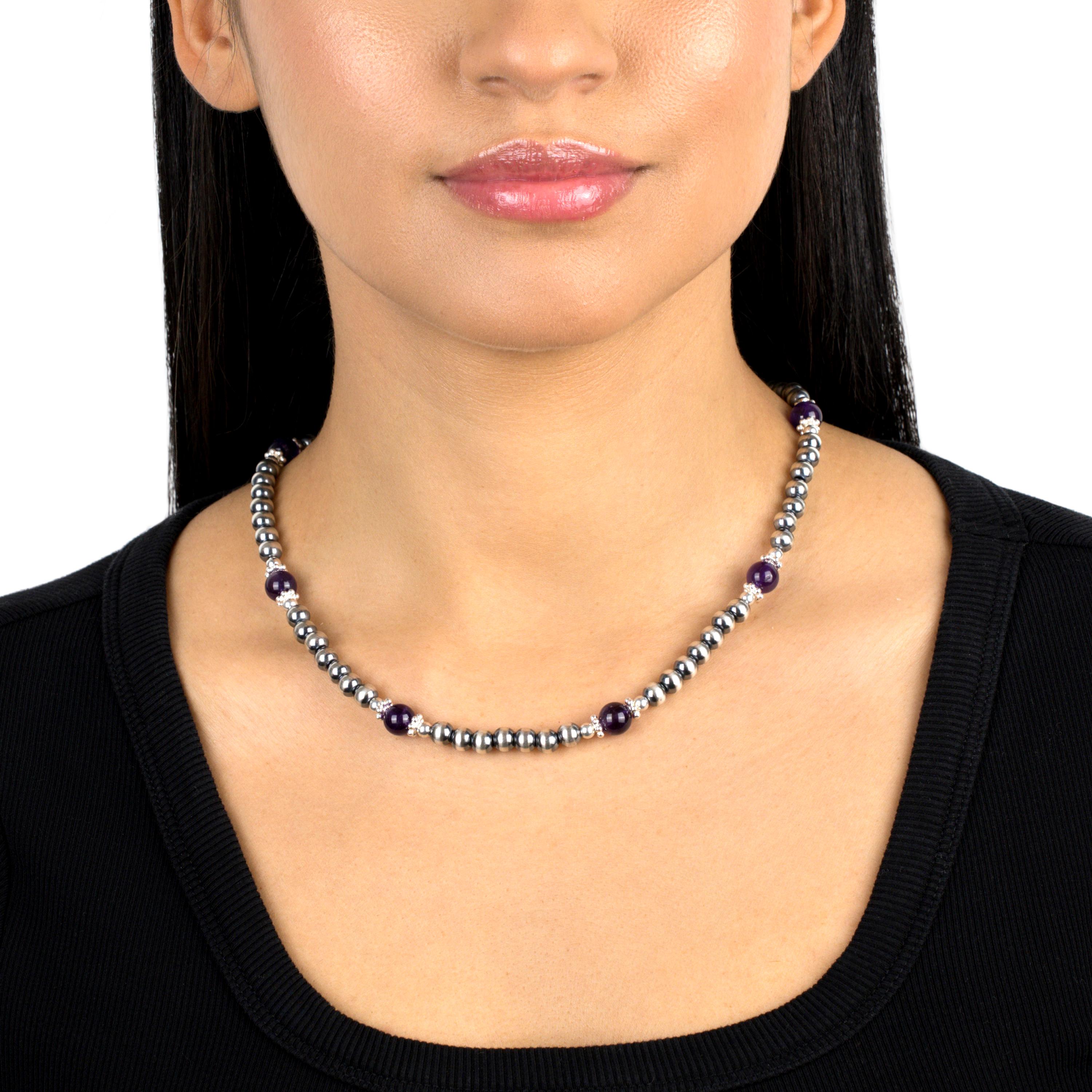 Collier de perles en argent et améthyste de l'Ouest américain Pour femmes en vente