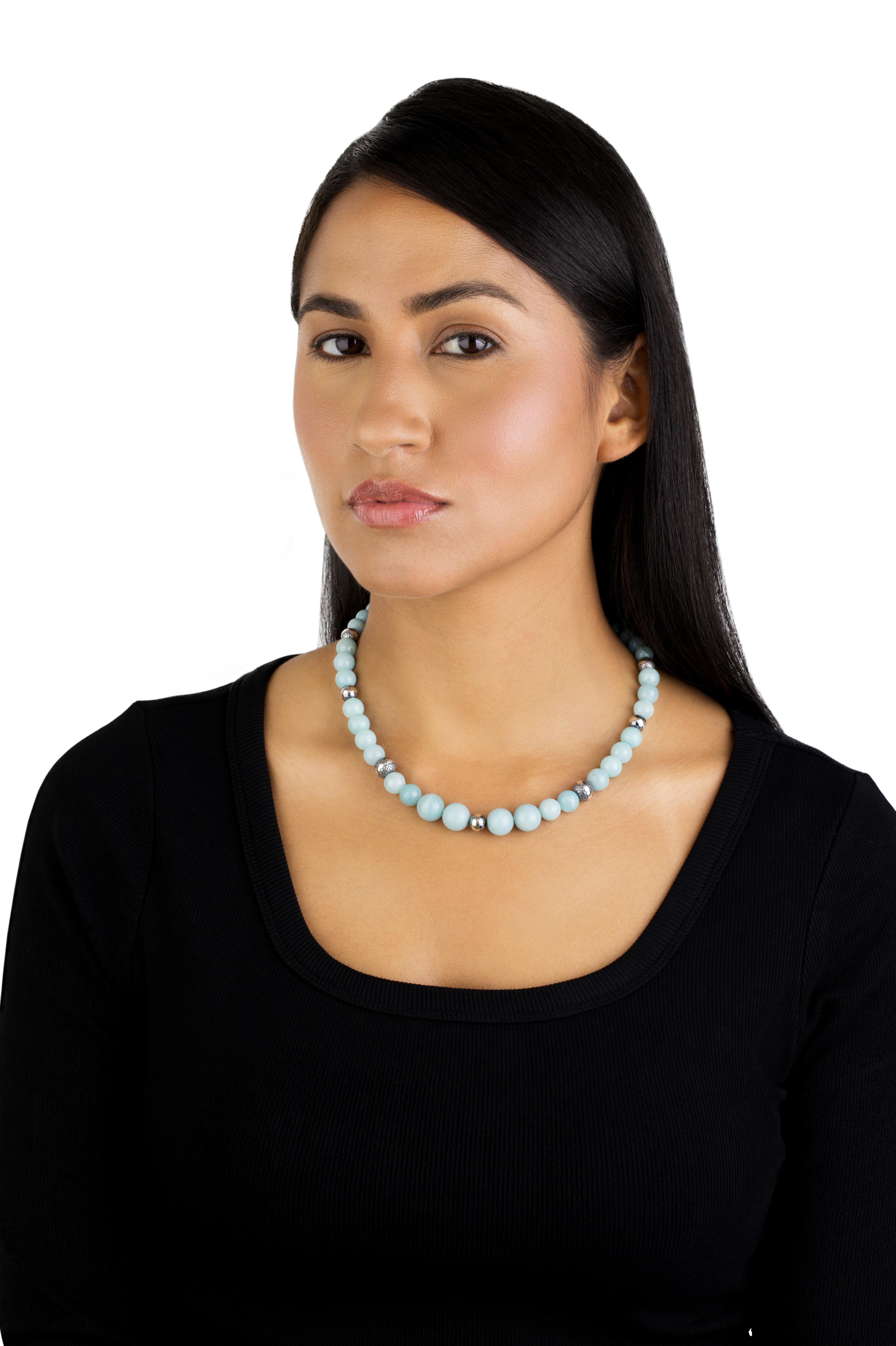 Donna Collana di perle in argento sterling e amazzonite graduata American West in vendita
