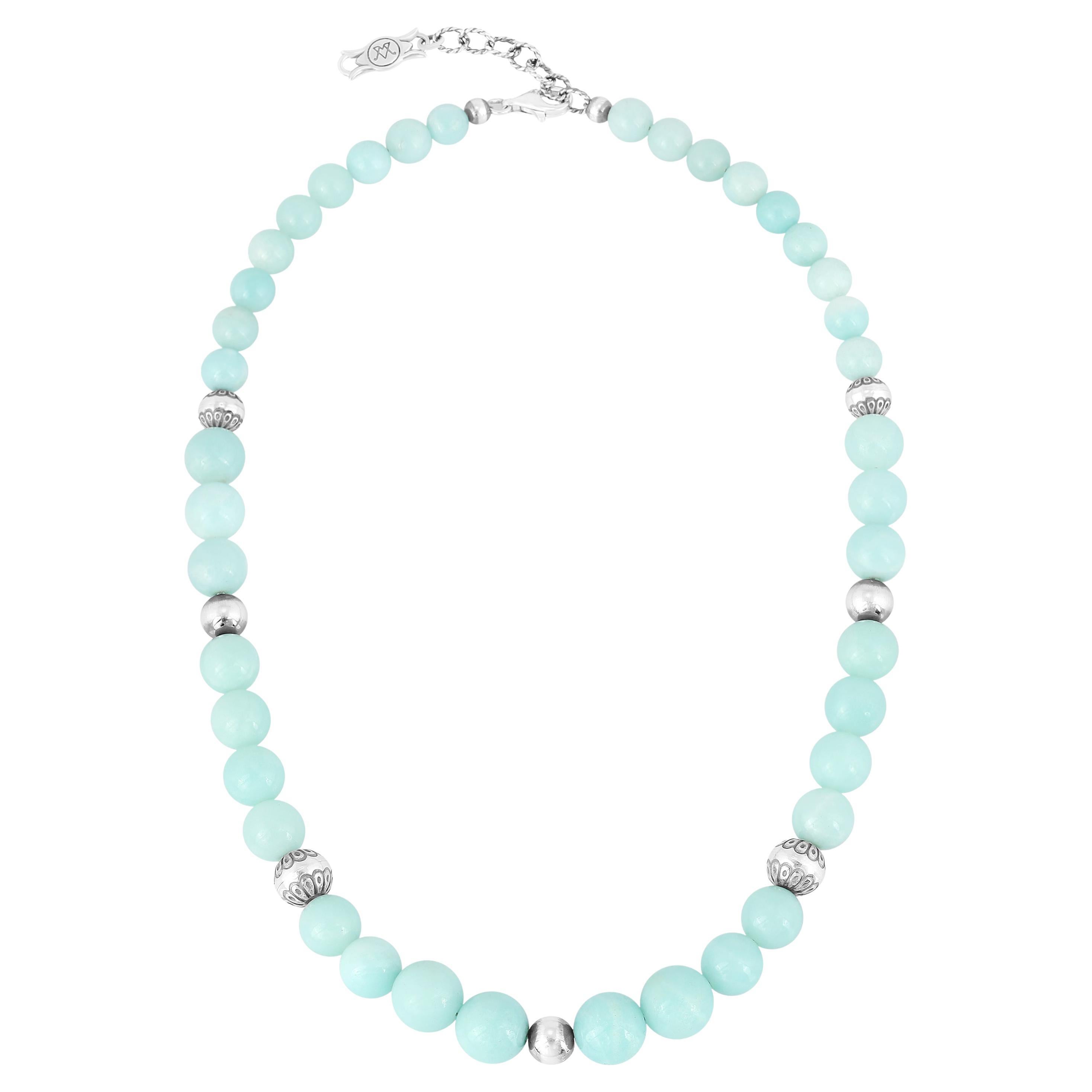 Collana di perle in argento sterling e amazzonite graduata American West