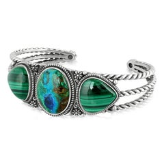 Bracelet manchette en argent sterling d'azurite et de trillion de malachite d'American West