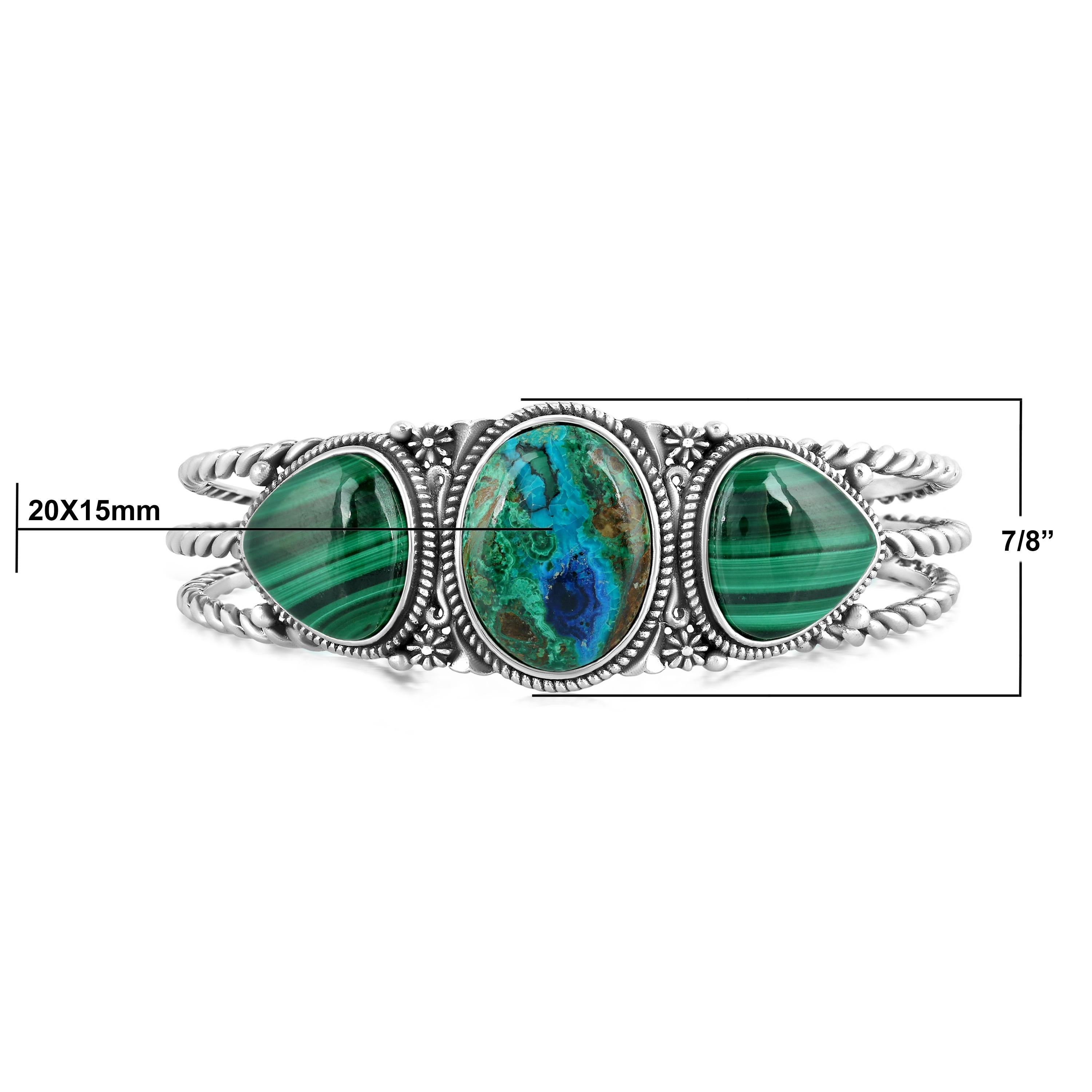 Brazalete de plata de ley del Oeste Americano con trillón de azurita y malaquita en Nuevo estado para la venta en New York, NY