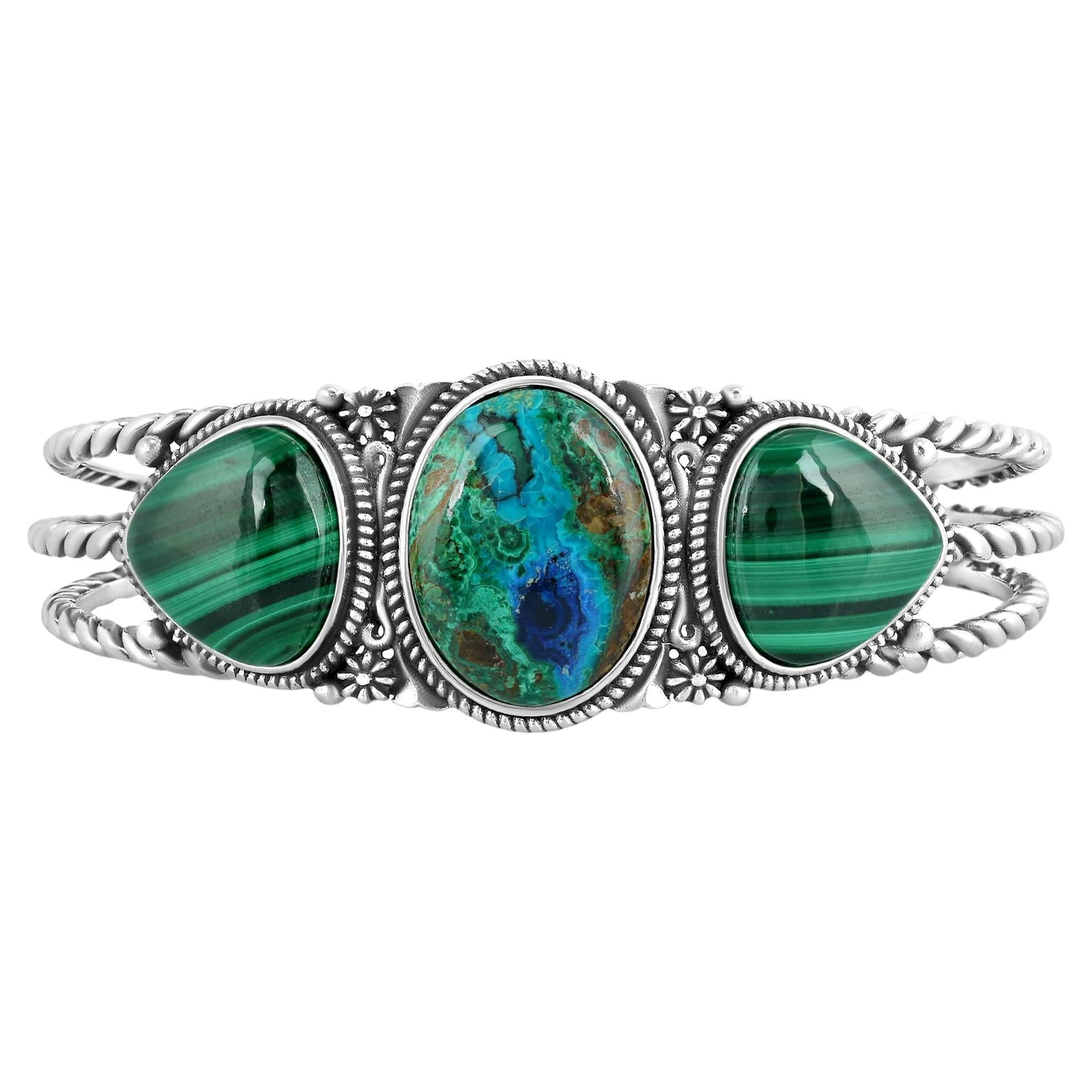 American West Sterling Silber Azurit und Malachit Trillion Cuff Armband