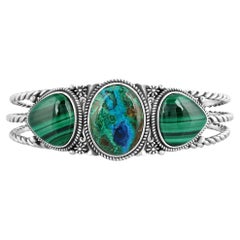 American West Sterling Silver Azurite and Malachite Trillion Cuff Bracelet