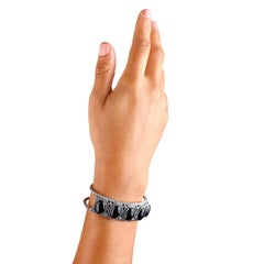 American West Sterling Silver Black Agate 5-Stone Rope Cuff Bracelet Small