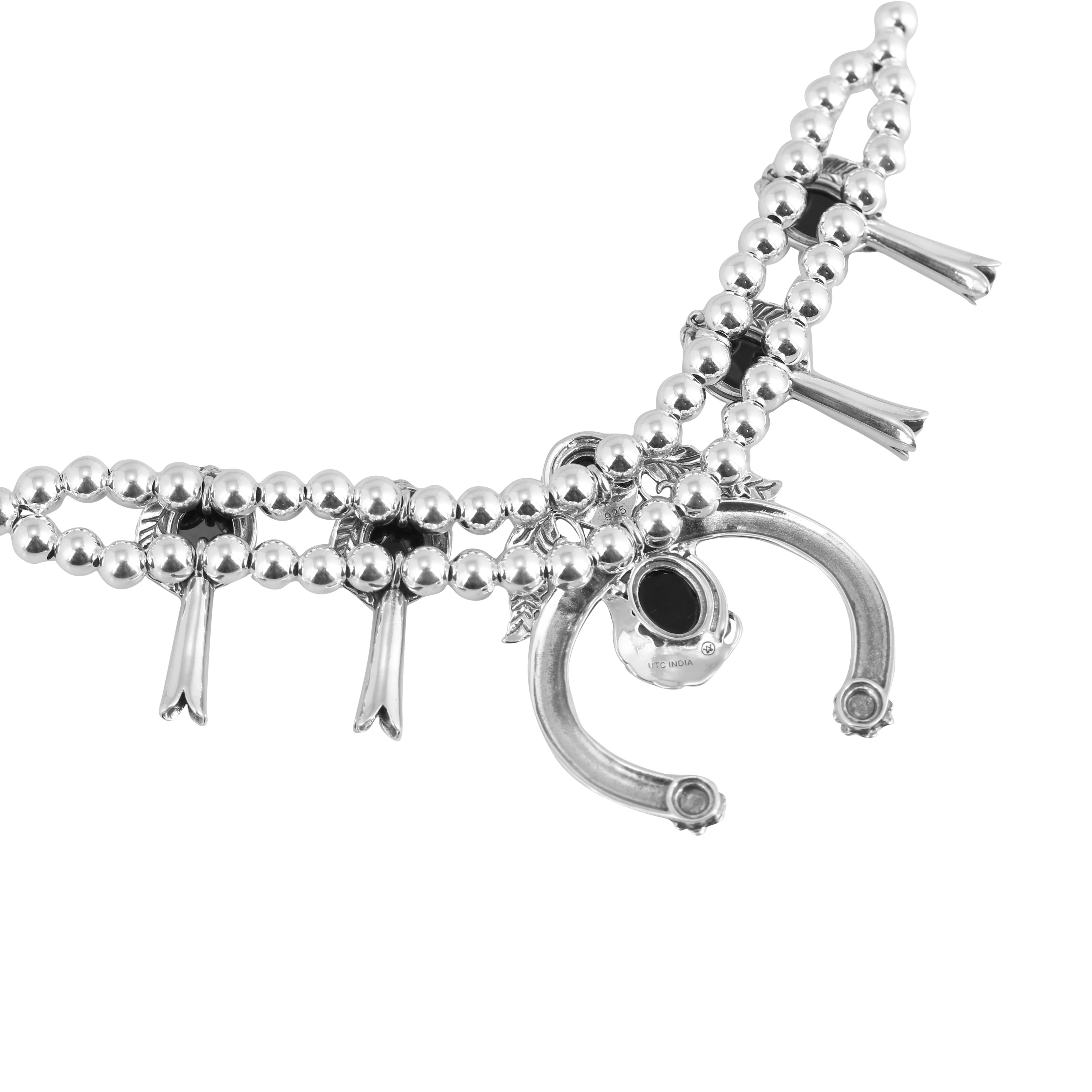 Collier Naja en argent sterling d'American West en agate noire (Squash Blossom) Pour femmes en vente