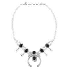 American West Sterling Silver Black Agate Squash Blossom Naja Necklace
